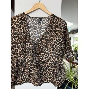 NWOT Vero Moda Leopard Print Wrap Top Sz Lg Wild Side Glam Chic Y2K Revival
